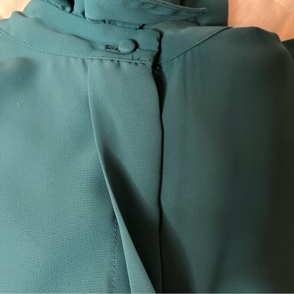 Vintage Ruffle High Neck Turquoise Blue Button Front Blouse Size 8 - Picture 16 of 16